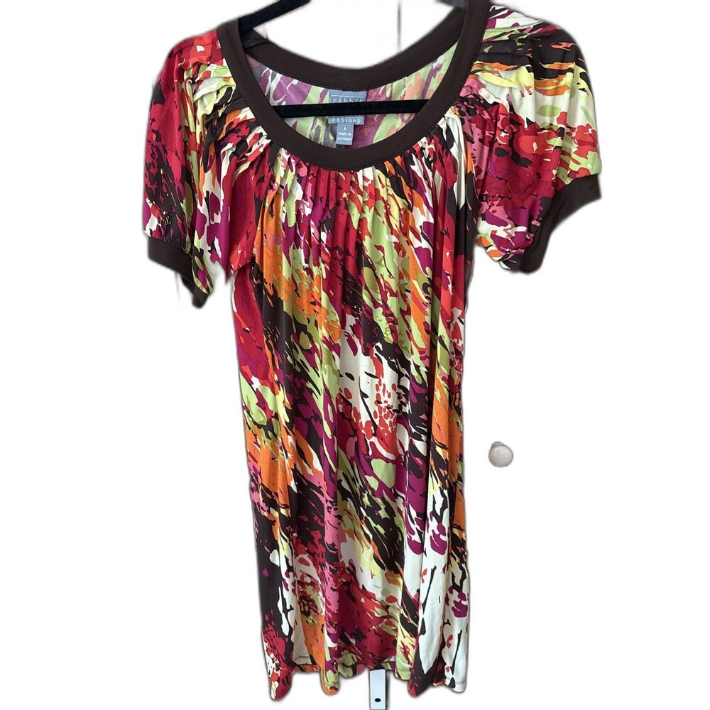 Rabbit Rabbit Rabbit Designs Midi Dress Scoop Neckline Multi Color sz 6 Puff Sl